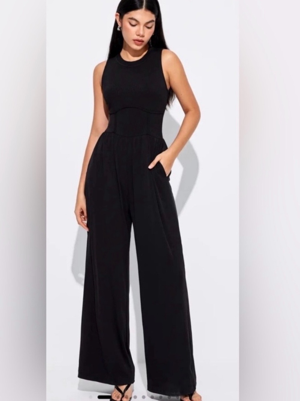 Cider Black Sleeveless Wide-Leg Jumpsuit